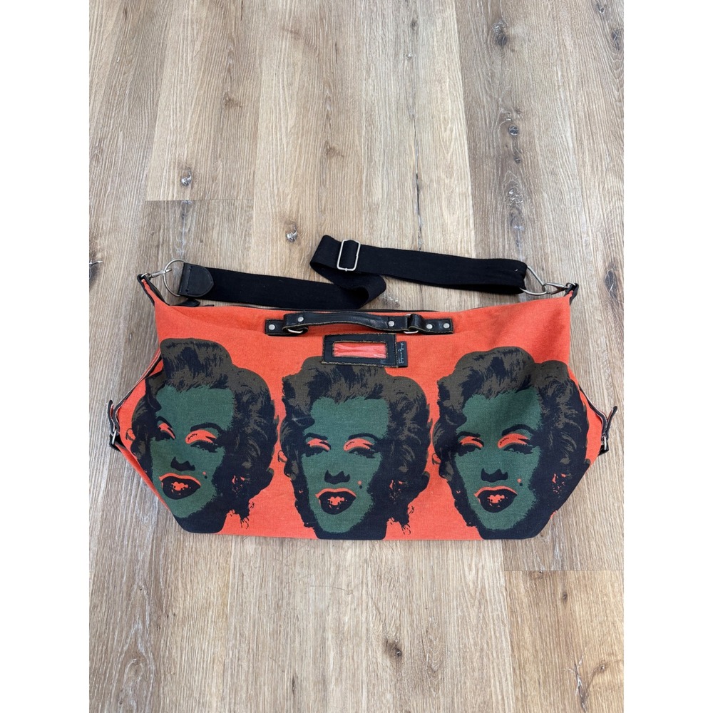 Andy Warhol Pop Art Marilyn Monroe Canvas Large 25" Duffle Bag Orange Canvas Y2K